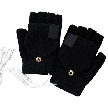 1 пара игровых перчаток для набора текста половиной пальца, мягкие с откидной крышкой, теплые для зимы в помещении, для домашнего офиса, перчатки с USB-подогревом, Подарочная грелка для рук