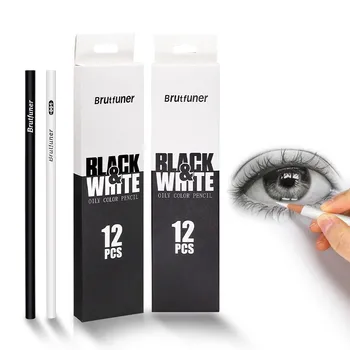 2/12 шт. Черно-белые цветные карандаши - карандаш для перманентного рисования на масляной основе, деревянные цветные карандаши для художников и начинающих художников