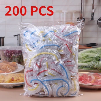 200шт Пакет для еды Кухонные Пластиковые Аксессуары Saran Grade Cover Wrap Одноразовые продукты, Красочный Холодильник для хранения свежих продуктов