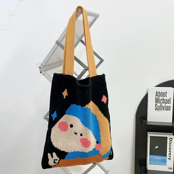 2023 Женская сумка Хозяйственная сумка большой емкости, сумка на одно плечо, модная мультяшная дизайнерская вязаная сумка в полоску, дорожная сумка