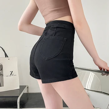 2023 Летние женские джинсовые шорты, узкие эластичные черные сумки с высокой талией, короткие джинсы на бедрах, Сексуальные Тонкие Модные Корейские женские шорты