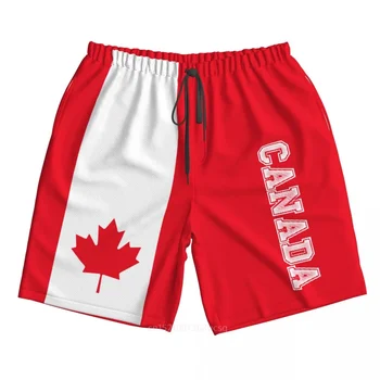 2023 Летний полиэстер, флаг страны Канада, мужские пляжные шорты с 3D-принтом, летние брюки для бега с карманами.