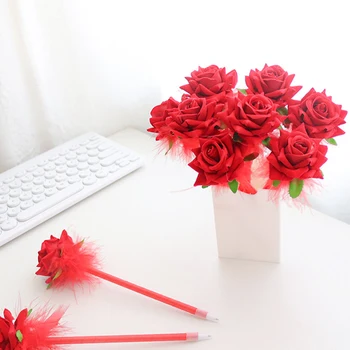 2шт шариковых ручек с розами 0,5 мм, искусственные цветы 3D kawaii, милые синие письменные принадлежности, подарок для девочек-подростков, Офисные школьные канцелярские принадлежности