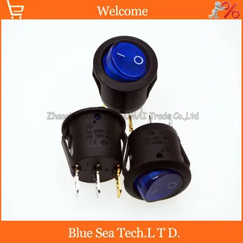 3-контактный круглый кулисный переключатель с подсветкой, кнопочный выключатель синего света для питания, автомобиля и т.д. 10A / 125VAC, 6A / 250VAC, диаметр: 20 мм