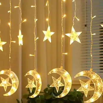3m Moon Star String Lights Декор для дома, спальни, 2 режима регулируемого светодиодного занавеса для свадьбы, дня рождения, фестиваля Рамадан