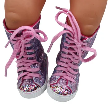 43-сантиметровая обувь для кукол-младенцев, нежная блестящая фиолетово-синяя парусиновая обувь с высоким берцем, детские игрушки подходят для американских 18-дюймовых кукольных ботинок для девочек