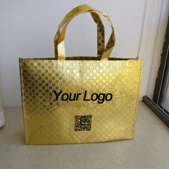 500шт роскошных металлических сумок с индивидуальным логотипом, металлических ламинированных нетканых сумок, прочных хозяйственных сумок