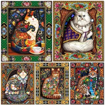 5D DIY Алмазная живопись Элегантная мозаика в виде кошки Из стразов, круглая дрель, Алмазная вышивка крестиком, Домашний декор