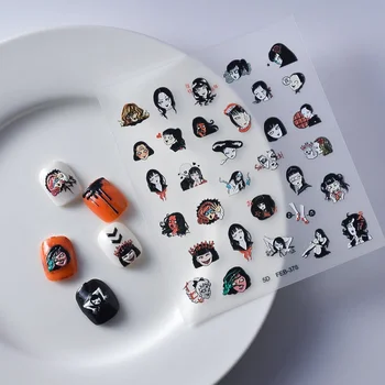 5D Наклейки для ногтей Halloween Scream, японский ужас, Лицо Призрака, Жуткий Дизайн ногтей, Выгравированные наклейки, Слайдер для ногтей