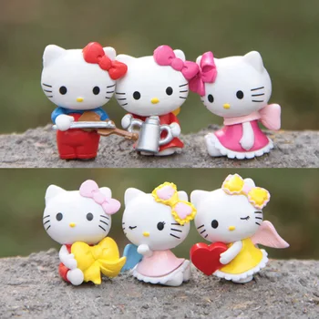 6 шт./компл. аниме Фигурки кошек Hello Kitty Игрушки