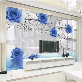 Beibehang Пользовательские обои фреска 3D голубая роза отражение пространства ТВ фон стены гостиная спальня обои papel de parede