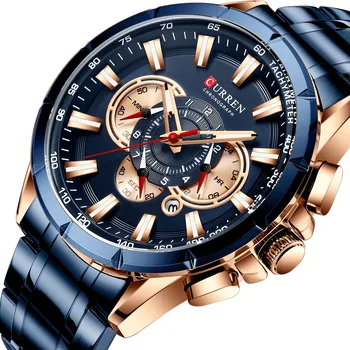 Curren 8363 Часы с хронографом Мужские кварцевые часы Полностью стальные мужские наручные часы Военные часы Relogio Masculino