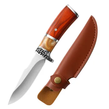 Dobeli 4CR13 Острое лезвие из нержавеющей стали, цветная деревянная ручка, стационарный нож для выживания в походе, охоты с кожаным чехлом