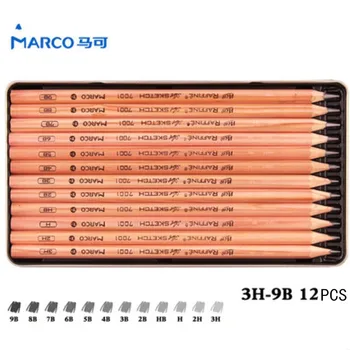Marco 12шт Карандаши 3H-9B Художественный рисунок Эскиз Нетоксичные Стандартные карандаши лучшего качества для эскиза школьника