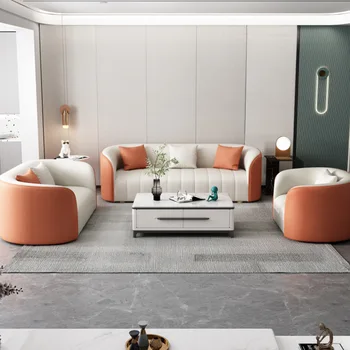 Nordic Light Роскошная гостиная в постмодернистском стиле, кожаный диван, Комбинированный набор, Мебель для вестибюля виллы отеля