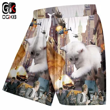 OGKB мужские летние пляжные шорты с 3D принтом Monster Kitty, бермуды, плавательные шорты, мужская хип-хоп уличная одежда, панк эластичные брюки