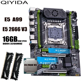 QIYIDA X99 Комплект материнской платы Xeon E5 2666 V3 CPU LGA 2011-3 Процессор 16 ГБ = 2 * 8 ГБ DDR4 3200 МГц Оперативная память NVME M.2 E5 A99