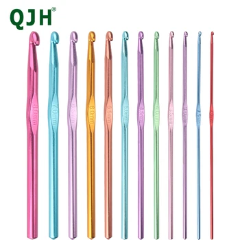 QJH 12 шт. Разноцветные алюминиевые крючки для вязания крючком, спицы, пряжа для рукоделия 2-8,0 мм длиной 15 см