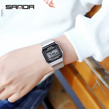Sanda new style 6017 механизм электронной формы модные крутые наручные часы индивидуальные светящиеся Водонепроницаемые часы