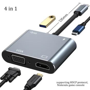 Usb C Концентратор к 4K VGA USB C 3,0 HDMI-совместимый Адаптер 4 в 1 для Nintendo Macbook Телефон Huawei Xiaomi Ноутбук ТВ ПК Кабельный Адаптер