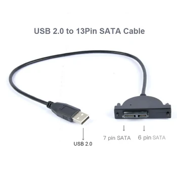 Адаптер-конвертер USB 2.0 на Mini Sata II 7 + 6 13Pin Кабель для ноутбука CD DVD ROM Slimline Drive