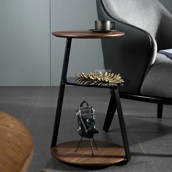 Американский чайный столик Роскошный трехслойный столик в стиле ретро Простой и креативный Ореховый столик для маленькой домашней гостиной Из железного стекла Журнальный столик