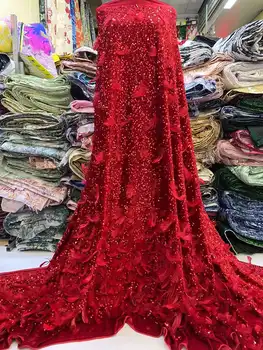 Африканская модная 3D аппликация из гусиных перьев, тюлевая кружевная ткань, французская высококачественная бархатная кружевная ткань 5 ярдов для свадебного платья