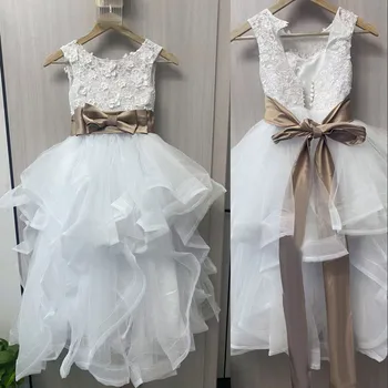 Белые платья с цветочным узором для девочек на свадьбу, тюлевые оборки, платье принцессы длиной до пола для первого причастия, вечеринка по случаю дня рождения для девочек и детей