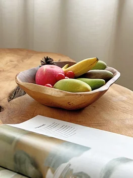 Бревно грецкого ореха, консолидация фруктов, деревянная тарелка для фруктов, деревянный поднос, тарелка для хранения, массивная деревянная тарелка, деревянная чаша