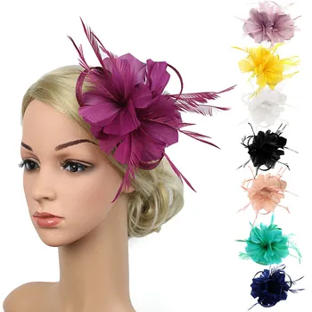 Винтажная женская заколка с цветами из перьев для свадебного коктейля, повязка на голову, цветочные головные уборы, женские повязки для костюмов для вечеринок
