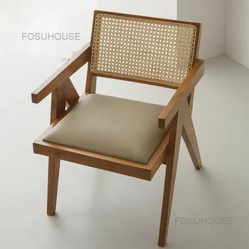 Винтажные стулья для гостиной из массива Дерева, обеденный стул со спинкой из японского ротанга, мебель для гостиной, дизайнерское домашнее кресло, диван-кресло