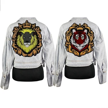 Вышивка Корона, нашивки со львом, нашивки с железом на короне, нашивки с тигром, аппликация на футболке, значок на куртке в стиле панк-байк A265