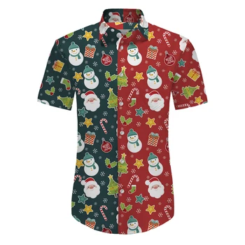 Гавайская праздничная рубашка с 3D рисунком кокосовой пальмы и принтом Уличной индивидуальности Yuansu Мужская рубашка большого размера с коротким рукавом Рождественский подарок