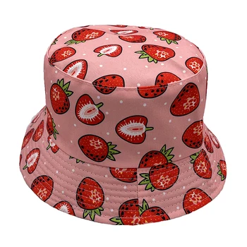 двусторонние шляпы-ведерки с клубничным принтом для женщин и мужчин, панама с лимонно-вишневыми фруктами, кепка Sun Fishing Bob, Шляпа рыбака Bone