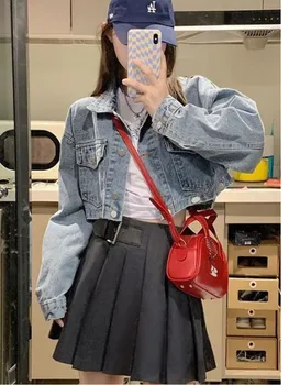 Дизайнерская джинсовая куртка из двух частей в гонконгском стиле для женщин весной и осенью 2023 года, съемный топ для студенческой рабочей куртки Spicy Girls