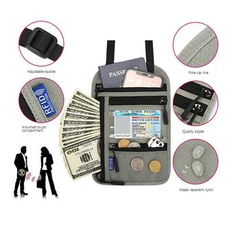 Дорожная сумка-бумажник на шее, семейный держатель для паспорта, органайзер с RFID-блокировкой, несколько карманов, кредитница для документов на паспорт.