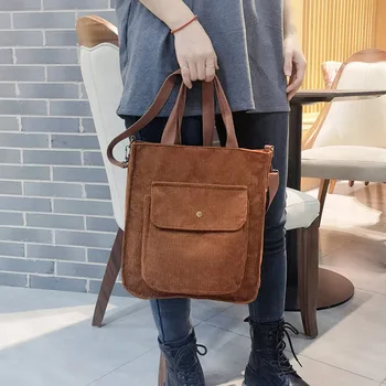 Женская вельветовая сумка на плечо, однотонная повседневная сумка, модные холщовые сумки-мессенджеры, простая сумка через плечо на молнии