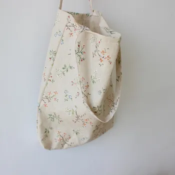Женская многоразовая хозяйственная сумка, эко-сумочка, пляжная сумка большой емкости, повседневная льняная хлопчатобумажная холщовая сумка через плечо с цветочным принтом, сумки-тоут