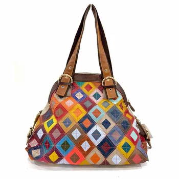 Женская сумка 2022 Новая женская сумка-тоут из натуральной кожи, сшитая в европейском и американском стиле, цветная клетчатая большая женская сумка