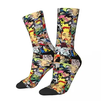 Забавный сумасшедший носок для мужчин, коллаж из комиксов, хип-хоп, Винтажные супергерои, носки для мальчиков с принтом Happy Pattern, подарок-новинка