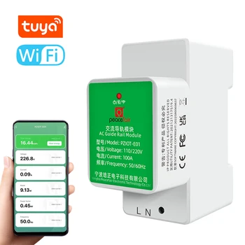 Интеллектуальный однофазный Wifi-счетчик электроэнергии, 35 мм DIN-рейка, измеритель напряжения и тока, приложение Tuya для управления умным домом
