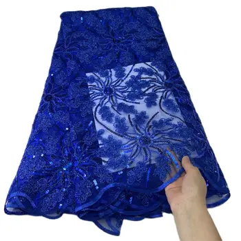 Королевское синее Французское кружево 2023 Высококачественная Кружевная тюлевая ткань с блестками для вечернего платья 5 ярдов /лот