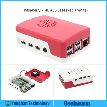 Корпус Raspberry Pi 4 из АБС-пластика с Охлаждающим вентилятором, красный + белый Корпус для Raspberry Pi 4 Модели B, Pi 4B, Pi 4