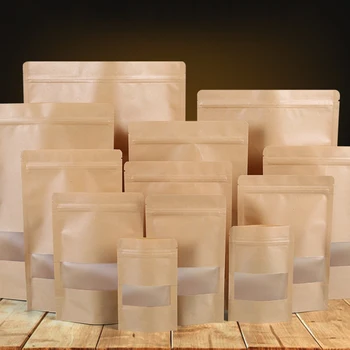 Крафт-бумажный пакет Ziplock Bag с окошком для пищевых продуктов на молнии Крафт-пакет Сумки для хранения кухонных продуктов Герметичные пакеты Пакеты на молнии для сухих продуктов