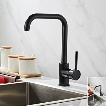 Кухонный кран с черной росписью, вращающийся на 360 Градусов, черный смеситель для кухни, резиновый дизайн, кран для горячей и холодной воды, установленный на бортике для раковины