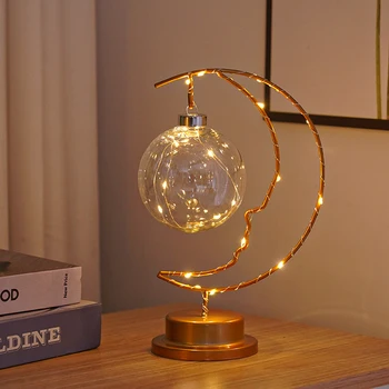Лампа для декора рабочего стола Star Moon Декоративные ночники на батарейках с круглым основанием из полого железа для украшения домашней обстановки