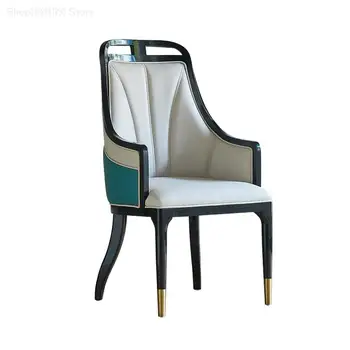 Легкий Роскошный обеденный стул из массива дерева высокого класса с подлокотником на спинке, рабочий стул, офис продаж, отель, Дизайнерское кожаное кресло