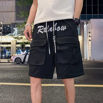 Летние мужские черные шорты 2023 года, свободная уличная одежда в стиле хип-хоп Harajuku, прямые бермуды Masculina