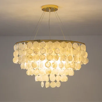 Люстры Nordic Bedroom Shell E27, Подвесные светильники, Блеск Золотого металла, Круглые подвесные светильники, Современная столовая, подвесные крепления, Светодиодная лампа