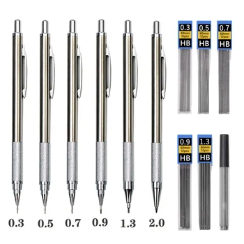 Металлический Механический карандаш для рисования School HB Art Для написания эскизов Карандашными грифелями Офисный Студенческий Стационарный 0,3 0,5 0,7 0,9 1,3 2,0 мм